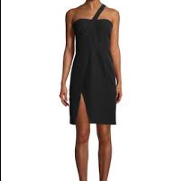 NWT Few Moda Black One Shoulder w Slit Dress - Picture 2 of 2